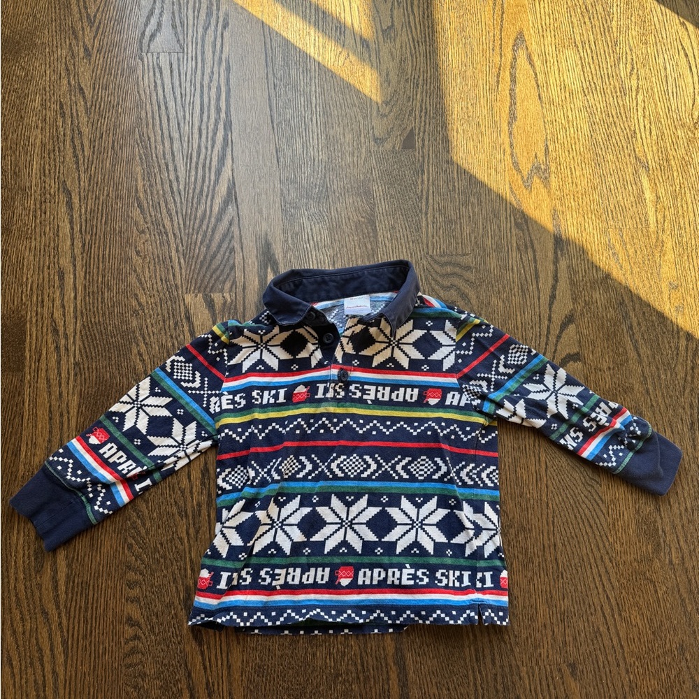 Hanna Andersson Navy Fair Isle Apres Ski Polo